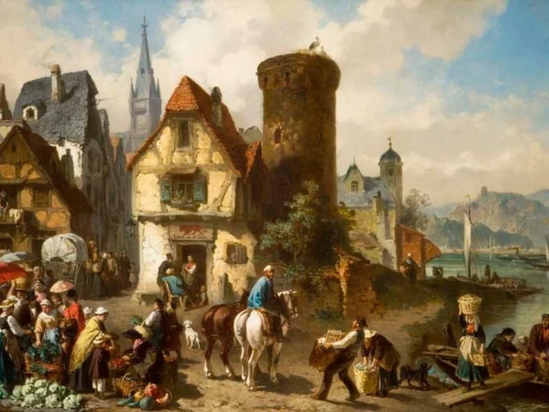 1821-Gustav Bartsch - Mercato ortofrutticolo comunale sulla riva del fiume